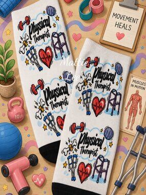 Adult Dress Ankle Socks. Physical Therapist. PT. Medical (Blue Accents)